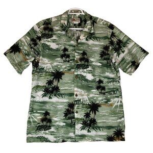 Hilo Hattie Mens Hawaiian Aloha Shirt Size 2XL Green Palm Tree Print Cotton Luau